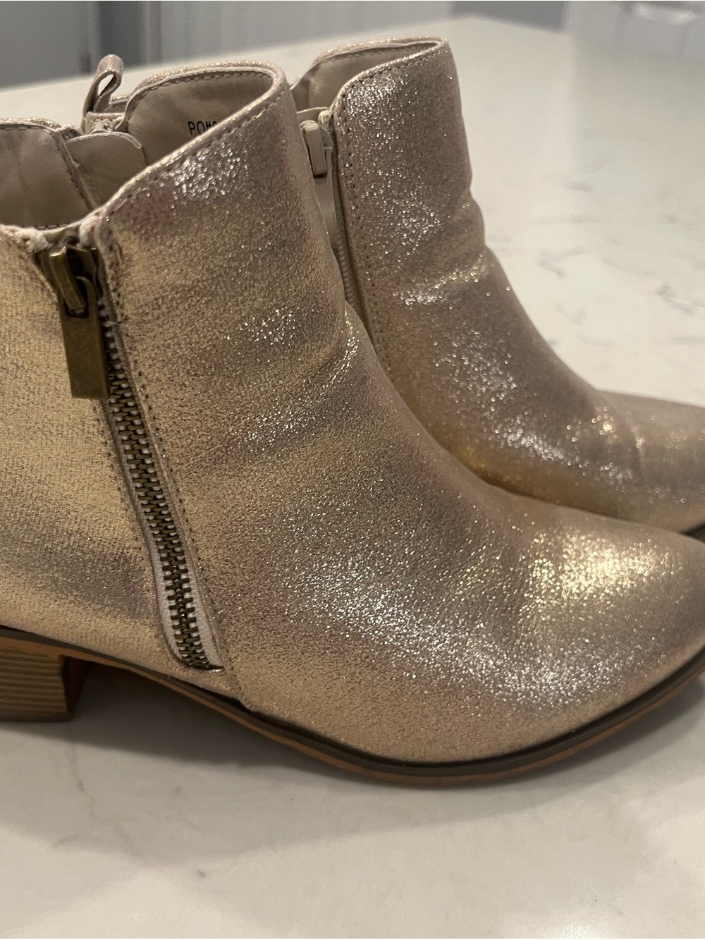 Journee Collection Shimmering Cream Glitter Ankle Booties with Side Zip